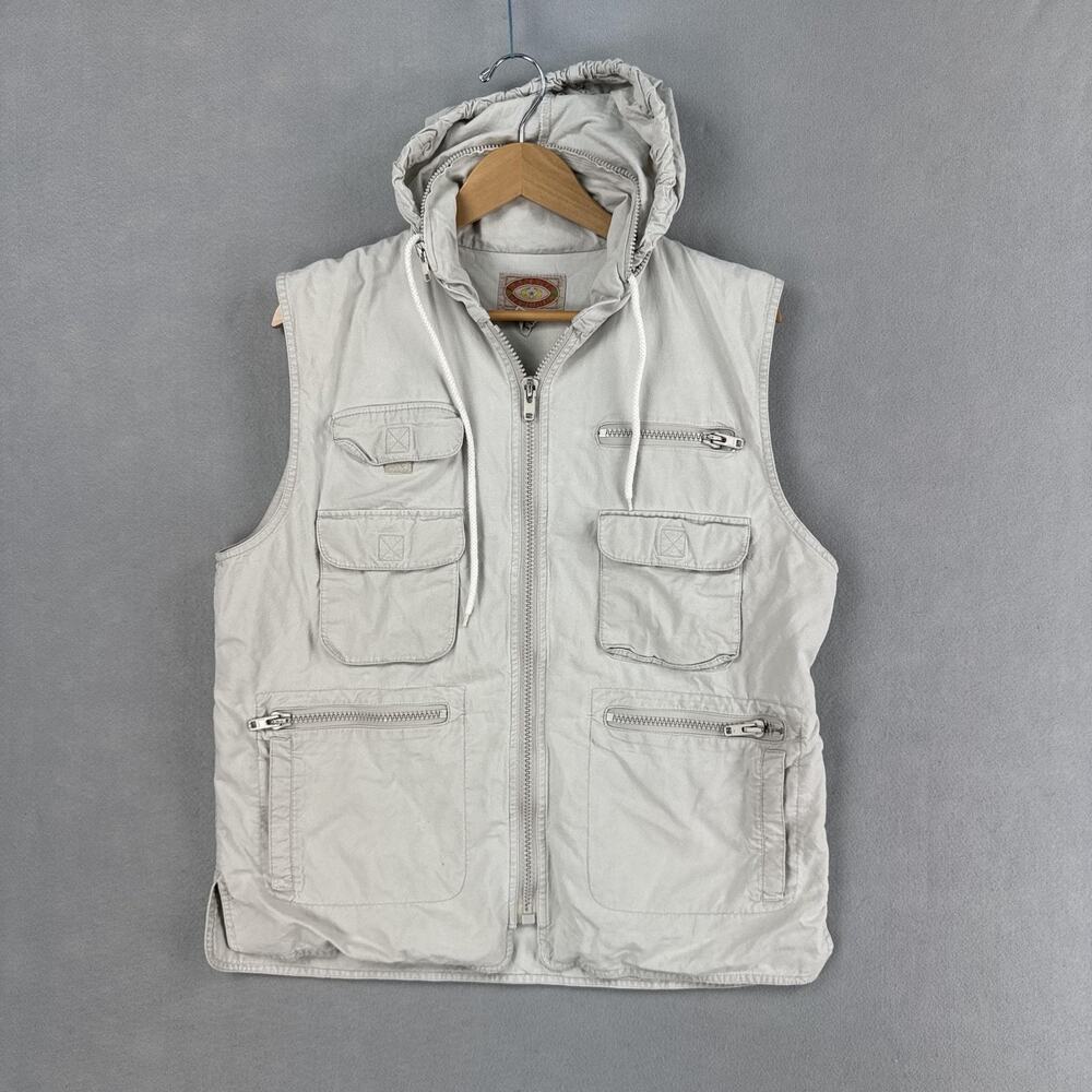 Vintage Banana Republic Vest Mens Large Beige Hooded Utility Safari 80s